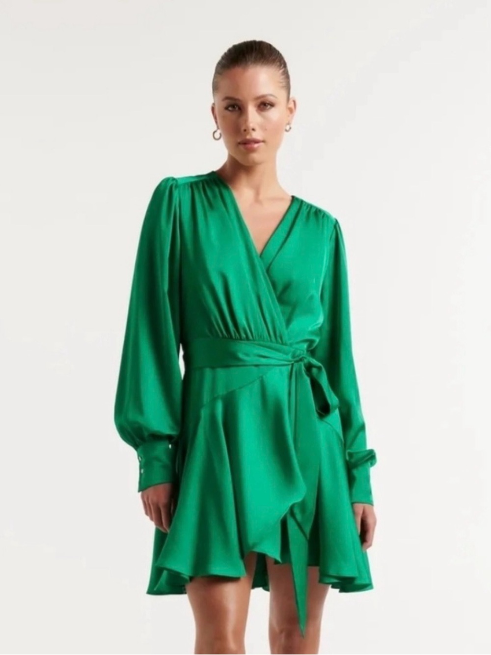 Ever New Sz 10 Matilda Green Satin Belted Flowy Feminine Short Dress